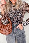 Stylish Women's Brown Leopard Print Long Sleeve Mesh Top - Versatile Round Neck Blouse for Casual or Dressy Looks