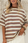Stylish Women's Casual Oversized Brown Stripe Tee – Comfortable Everyday Top for Effortless Chic Looks