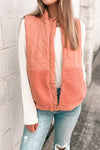 Women's Cozy Pale Chestnut Sherpa Quilted Zip-Up Vest with Stand Neck - Trendy Layer for Chic Fall Looks