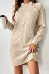 Women's Mini Sweater Dress in Parchment with Lace Details, Button Accents, and Raglan Sleeves for Effortless Chic