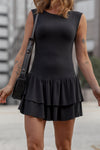 Trendy Women's Black Sleeveless Mini Dress with Double Ruffle Hem - Ideal for Summer Parties and Stylish Outings
