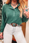 Women's Dark Green Heather Raglan Sleeve Henley Top - Casual Comfort for Everyday Chic Style and Effortless Wear