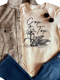 Corn Plant Graphic Khaki Crop Top Tee