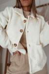 Stylish Women's Cozy Beige Sherpa Jacket with Collar, Button Closure - Perfect Warm Layer for Fall and Winter Fashion