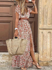 bohemian-long-short-sleeve-printed-v-neck-slit-dress