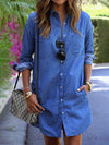 Casual Denim Long Sleeve Shirt Dress