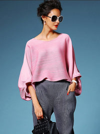 Loose Pleated Dolman Sleeves Tunic Tee