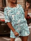 Chic Printed Two-Piece Set with Short Sleeve T-Shirt & Shorts