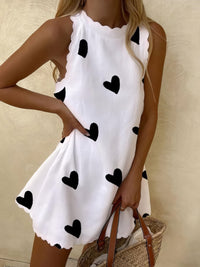 Chic Printed Wave Crew Neck Sleeveless Mini Dress