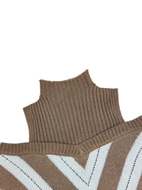 Plus Size Geometric Print Cold Shoulder Turtle Neck Sweater