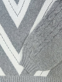 Plus Size Geometric Print Cold Shoulder Turtle Neck Sweater