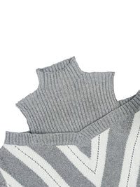 Plus Size Geometric Print Cold Shoulder Turtle Neck Sweater