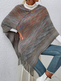 Cozy Gray Fringe Shawl Sweater for Casual Charm
