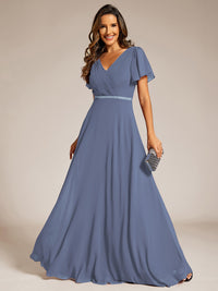 
Elegant Midi Length Ruffles Sleeves Chiffon Dresses Empire Waist Evening Dresses with Belt