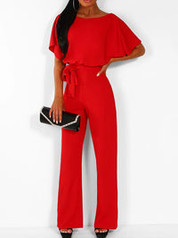 solid-lace-up-short-sleeved-womens-jumpsuit