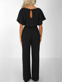 solid-lace-up-short-sleeved-womens-jumpsuit