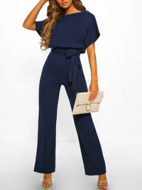 solid-lace-up-short-sleeved-womens-jumpsuit