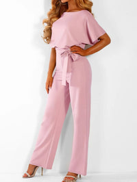 solid-lace-up-short-sleeved-womens-jumpsuit