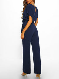 solid-lace-up-short-sleeved-womens-jumpsuit