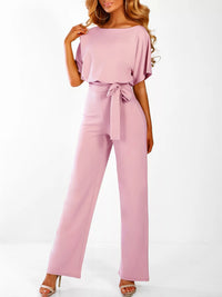 solid-lace-up-short-sleeved-womens-jumpsuit