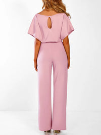 solid-lace-up-short-sleeved-womens-jumpsuit