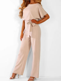 solid-lace-up-short-sleeved-womens-jumpsuit