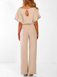 solid-lace-up-short-sleeved-womens-jumpsuit