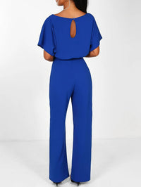 solid-lace-up-short-sleeved-womens-jumpsuit