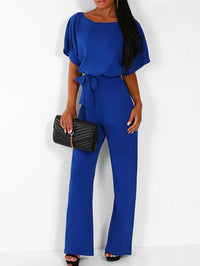 solid-lace-up-short-sleeved-womens-jumpsuit