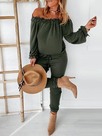 off-shoulder-long-sleeve-drawstring-frill-hem-jumpsuit