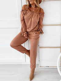off-shoulder-long-sleeve-drawstring-frill-hem-jumpsuit