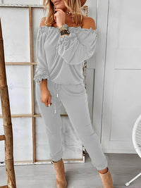 off-shoulder-long-sleeve-drawstring-frill-hem-jumpsuit