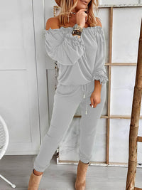 off-shoulder-long-sleeve-drawstring-frill-hem-jumpsuit