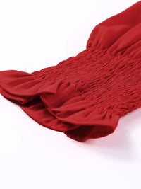 Vibrant Crimson V Neck Blouse with Puffy Sleeves