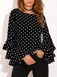 womens-blouses-dot-print-flared-sleeve-chiffon-blouse