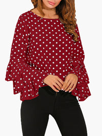 womens-blouses-dot-print-flared-sleeve-chiffon-blouse