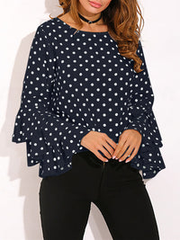 womens-blouses-dot-print-flared-sleeve-chiffon-blouse