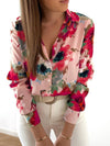 Ink Blossom Lapel Long Sleeve Blouse