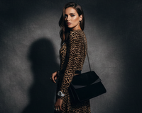 Women's Leopard Print Vintage Round Neck Long Sleeve Dress, leopard, photo 8