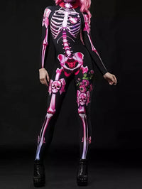 MsDressly‚àö√á¬¨√Ü Halloween Skull Skeleton Print Jumpsuit for Spooky Season