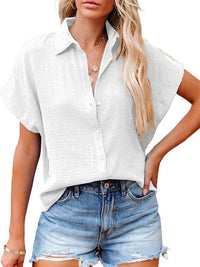 Casual Loose Short Sleeve Cotton Shirt in Solid Color for Women