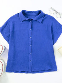 Casual Loose Short Sleeve Cotton Shirt in Solid Color for Women
