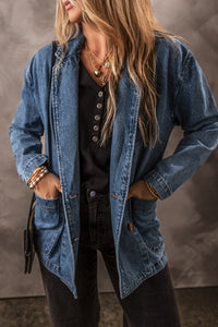 
Vintage Ripped Raw Hem Flap Pockets Long Sleeve Denim Jacket