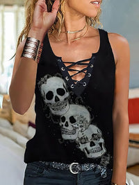 Skull Print V-neck Sleeveless Tank Top