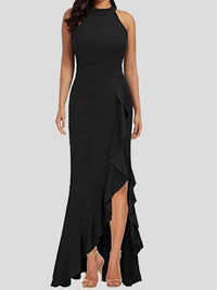 Sleeveless Turtleneck Dress with Ruffled Slit