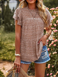 women-s-blouses-polka-dot-printed-ruffled-sleeve-chiffon-round-neck-blouse