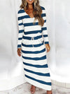 Striped Print V-neck Long-sleeved Dress