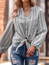 Stylish Slim Fit V-Neck Striped Long Sleeve Blouse