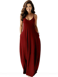 v-neck-solid-pocket-casual-sling-dress