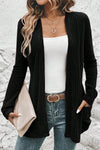 Stylish Women's Black Ribbed Knit Cardigan with Pockets - Comfortable Open Front Layer for Versatile Outfits